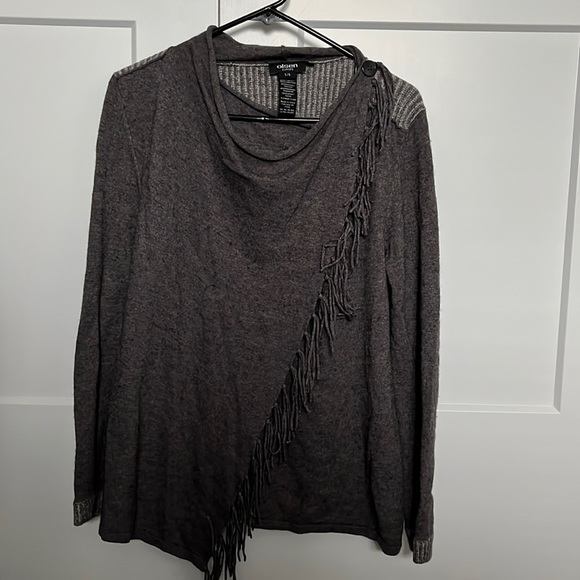 Dark Grey Long Sleeve Wrap Sweater - Picture 1 of 3